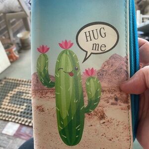 Large Cactus Design Wallet with Blue Trim